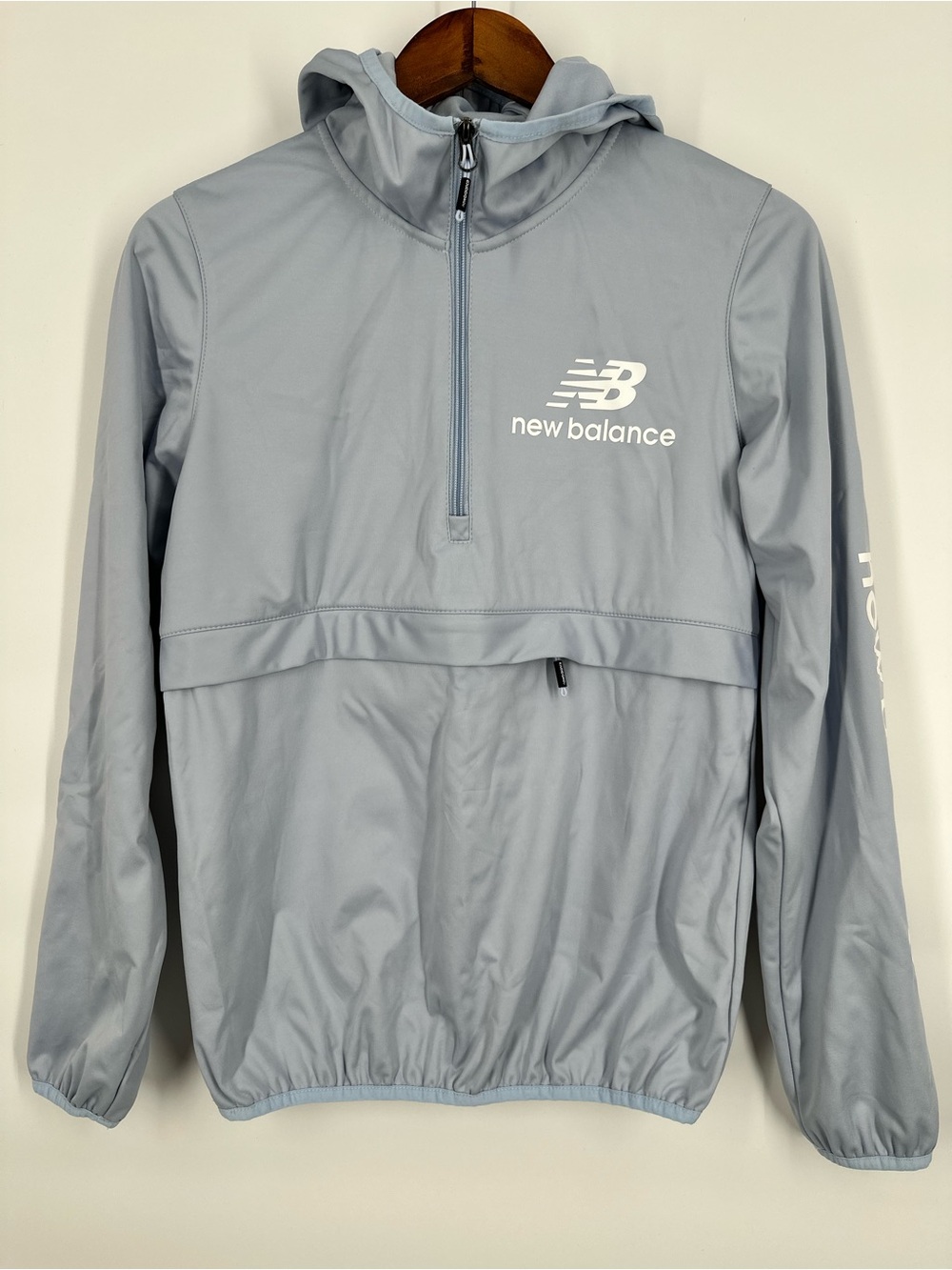 NEW BALANCE Women Windbreaker Pullover Hooded Jacket Light Blue
